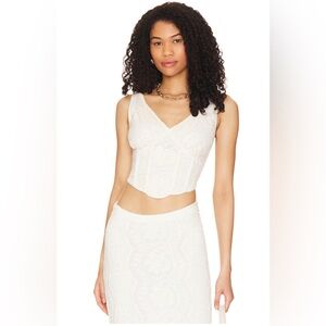 LPA Alec Top in Cannoli Cream corset tank top with tie straps off white small